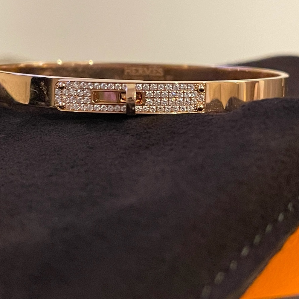 18k Rose Gold Hermès Kelly H PM .36ct Pave Diamond Bracelet - Size ST
